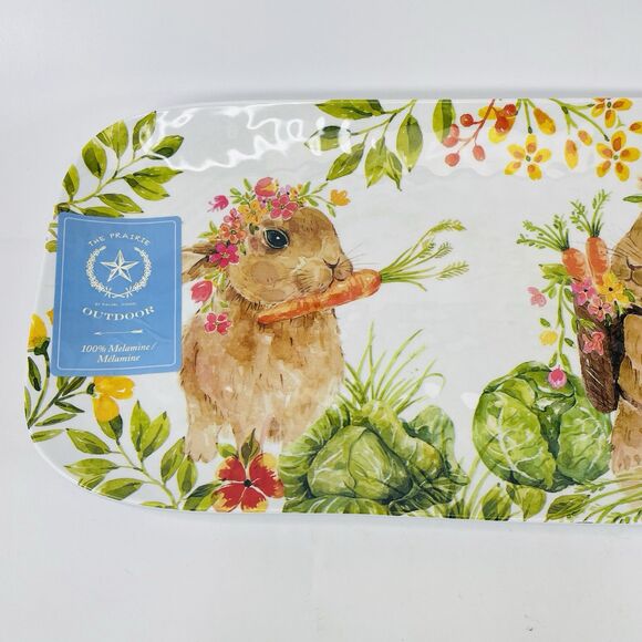 The Prairie Bunny Rabbit Floral MELAMINE Sandwich Apps Tray Rachel Ashwell 14in - Picture 5 of 8
